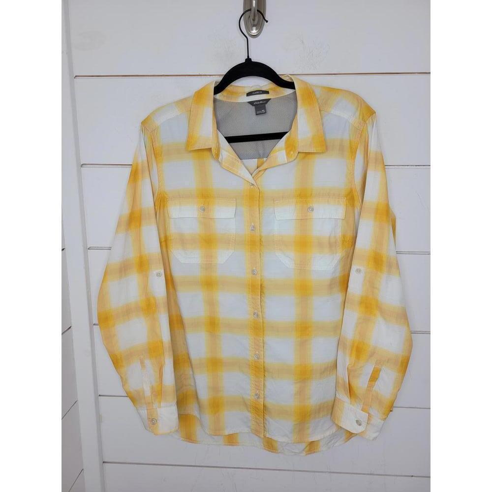 Eddie Bauer XL yellow & white classic fit adventurer shirt